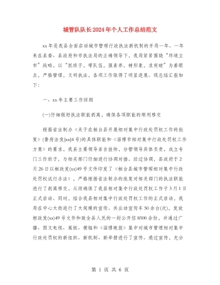 城管队队长2024年个人工作总结范文