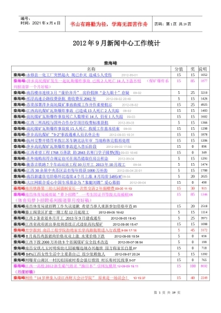 XXXX年9月新闻中心工作统计