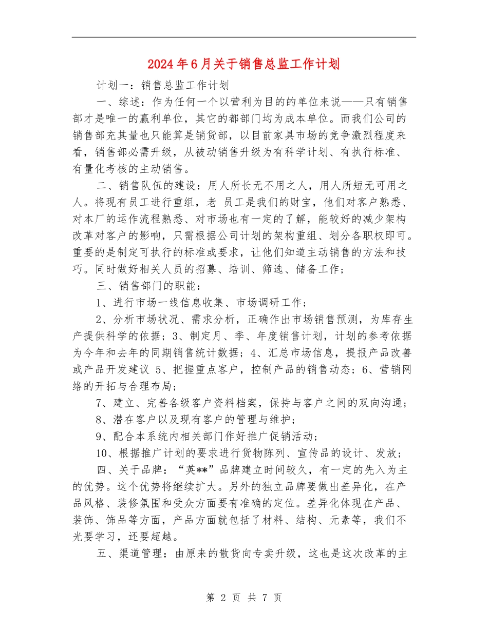 2024年6月关于销售总监工作计划_第2页