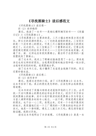 《寻找黑骑士》读后感范文