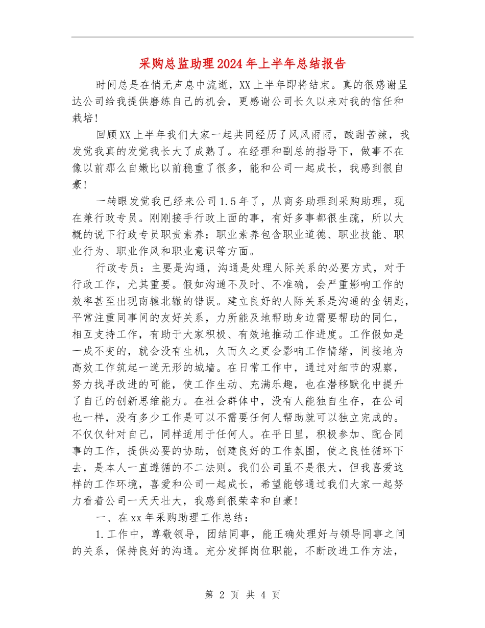 采购总监助理2024年上半年总结报告_第2页