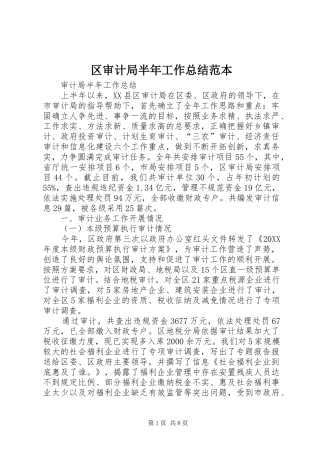 区审计局半年工作总结范本