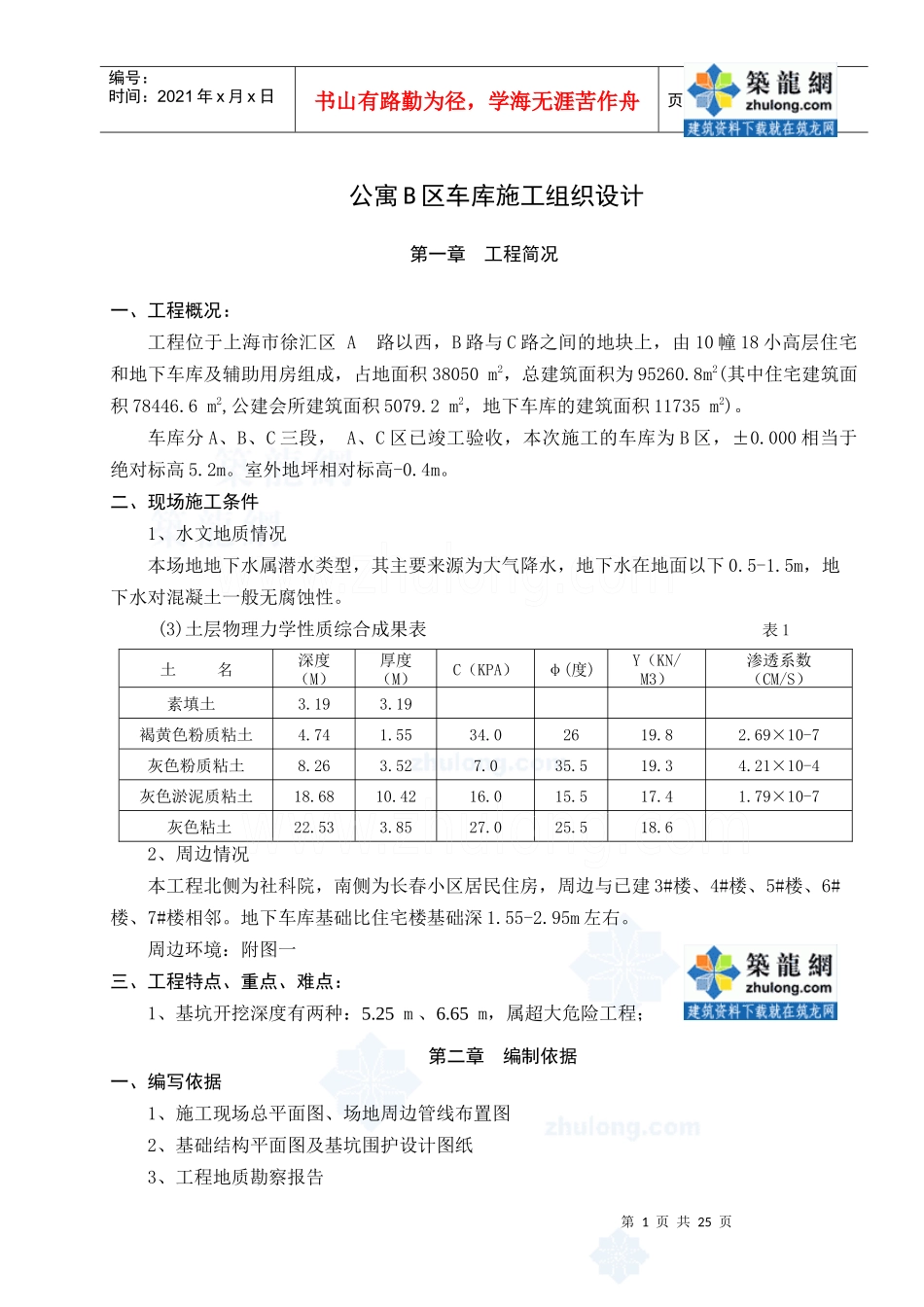 [上海]小高层地下车库施工总方案_第1页