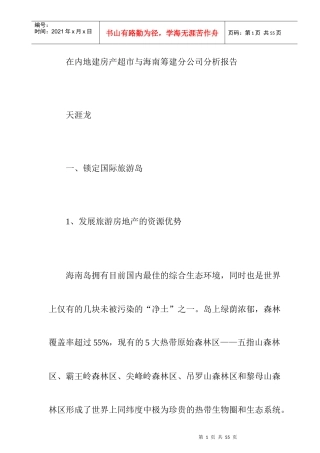 内地建房产超市及海南筹建公司分析报告