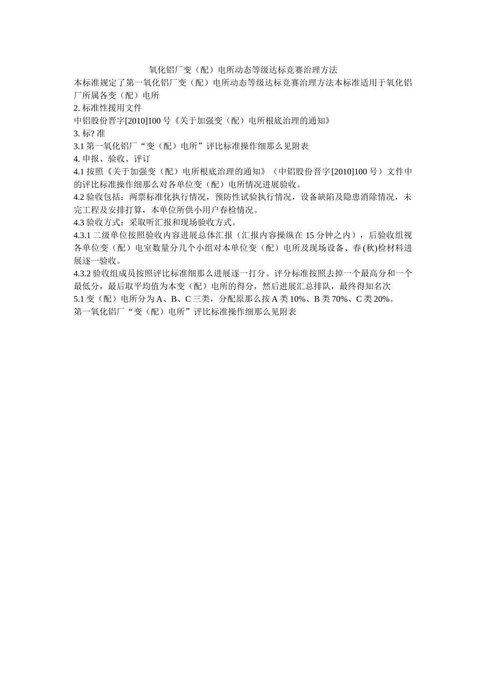 氧化铝ۥ厂变（配）电所动态等级达标竞赛管理办法精选 _第1页