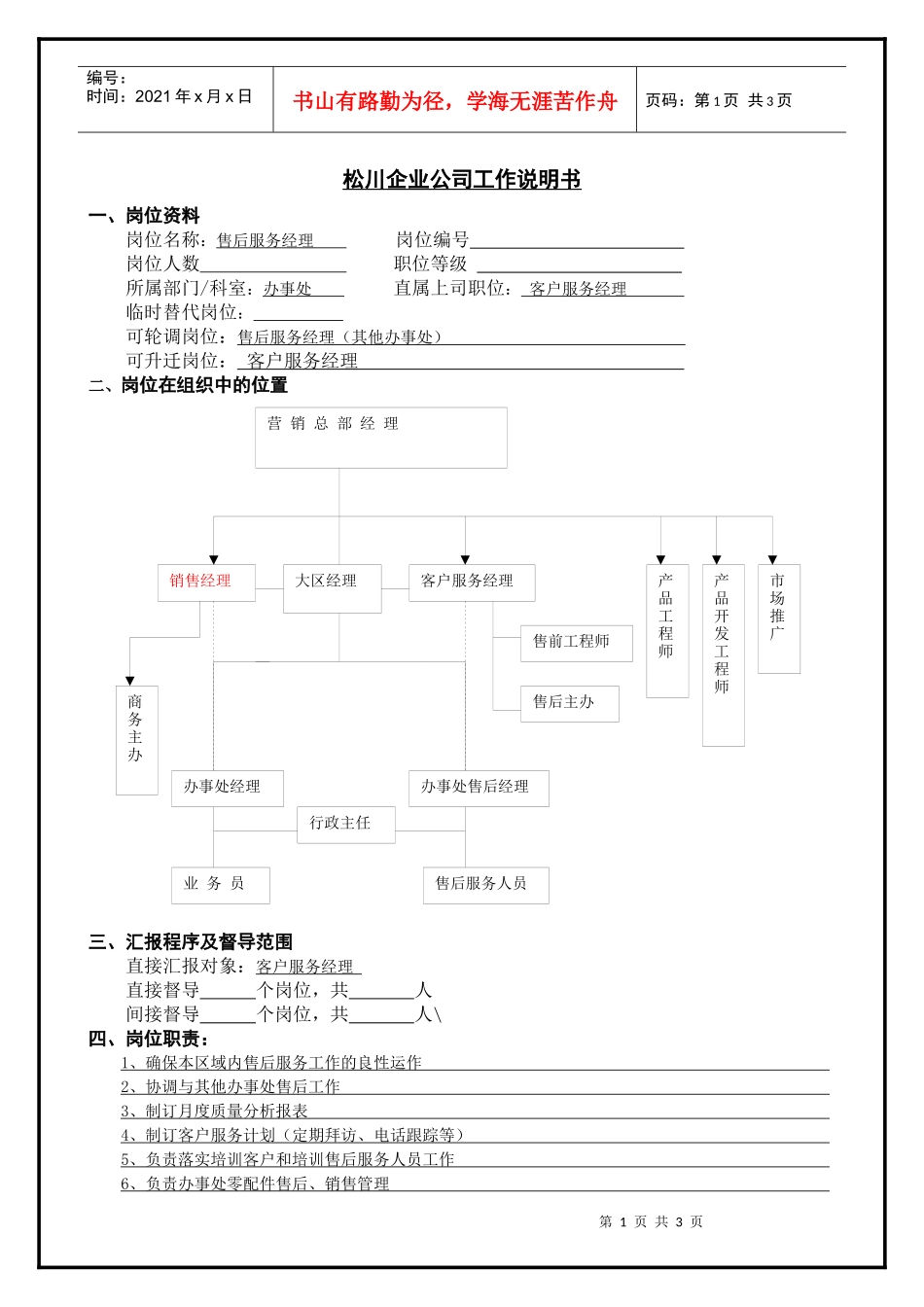 售后服务经理职务分析_第1页