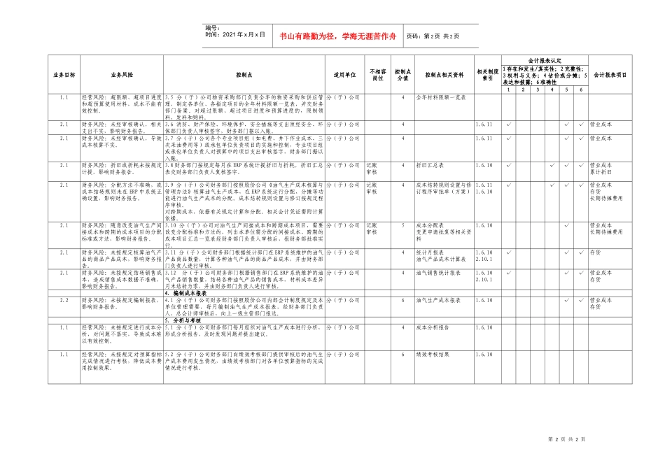 2.1油气生产成本管理业务控制矩阵_第2页