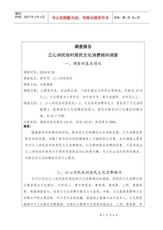 对江心洲民俗村居民文化消费倾向的调查