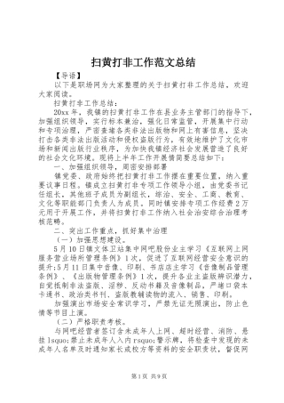 扫黄打非工作范文总结