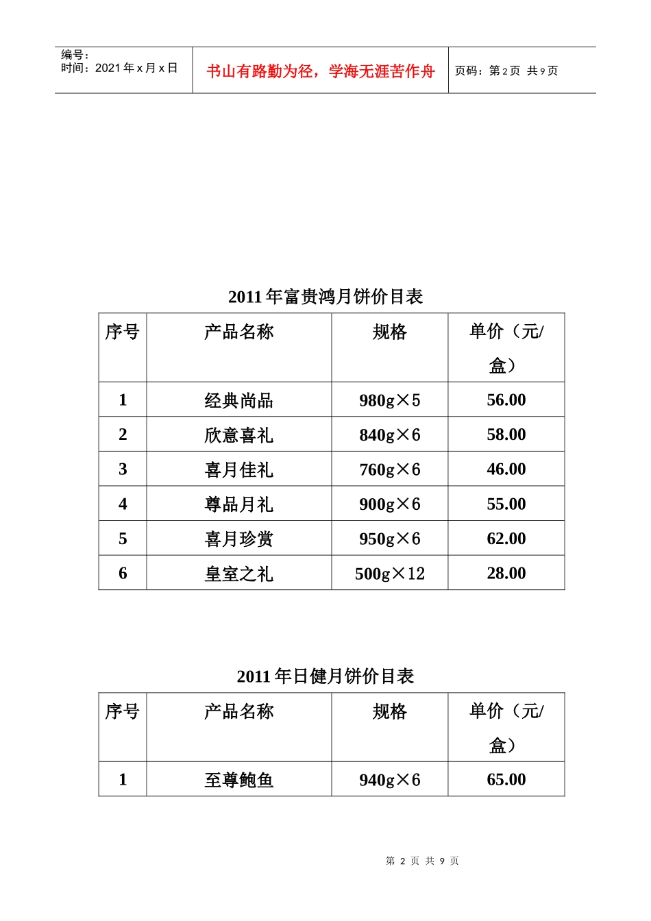中秋名优月饼年度价格表_第2页