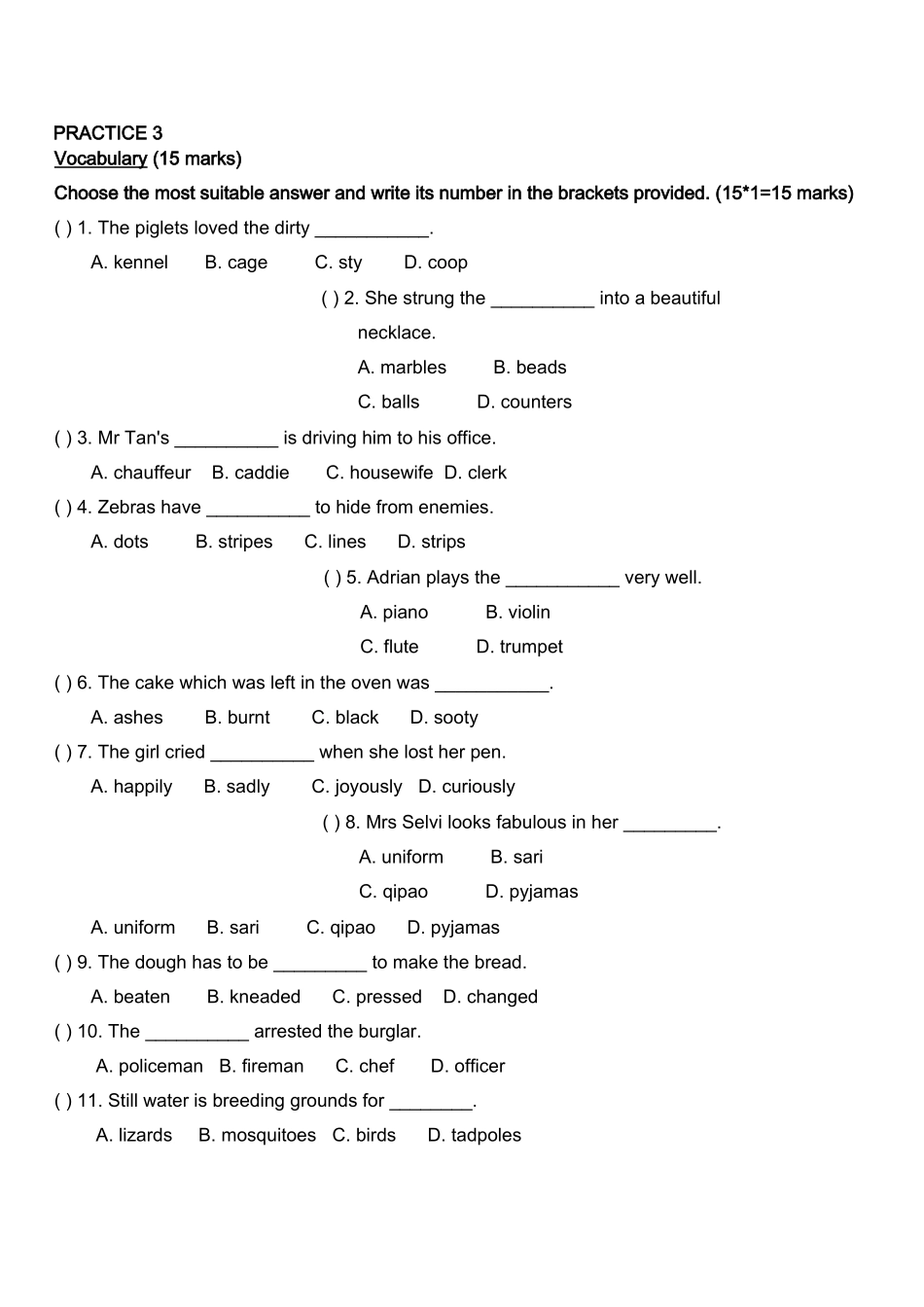 新加坡小学二年级英语试卷PRACTICE 32 _第1页
