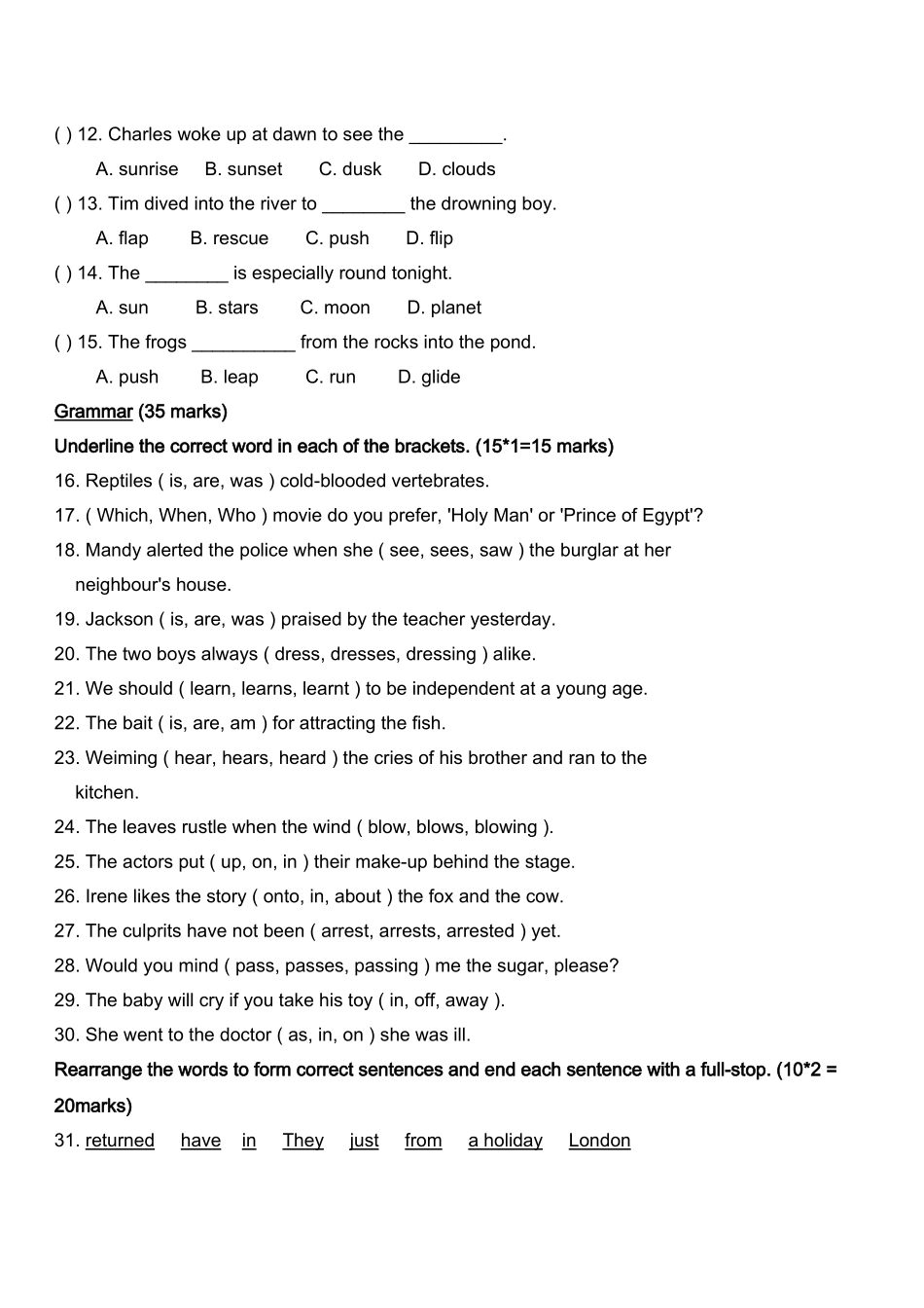 新加坡小学二年级英语试卷PRACTICE 32 _第2页