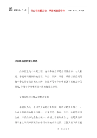 华润啤酒的营销整合策略