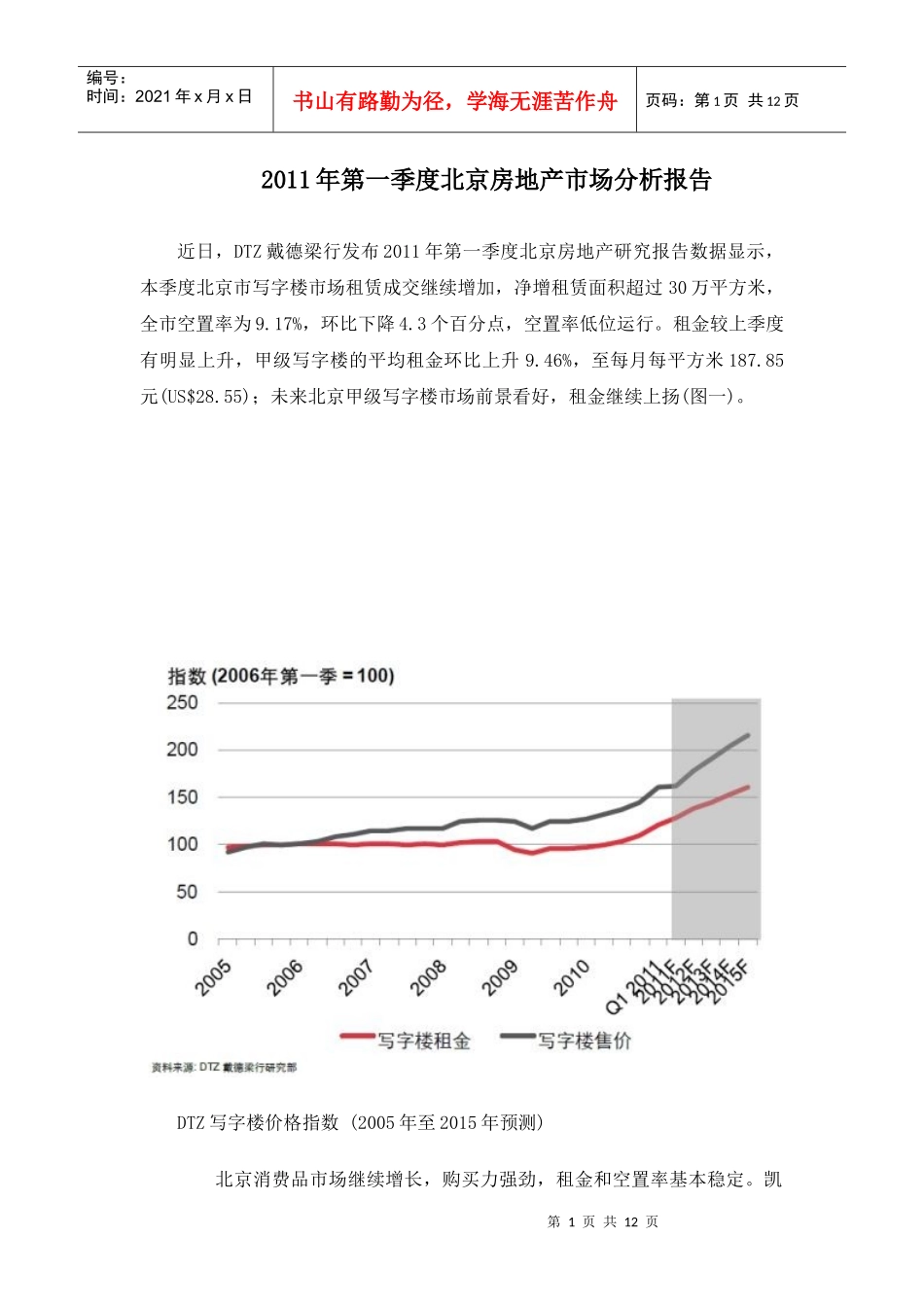 DTZ-XXXX年第一季度北京房地产市场分析报告_第1页