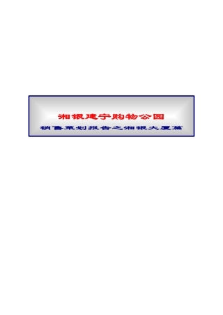 建宁购物公园销售报告之湘银大厦篇21147
