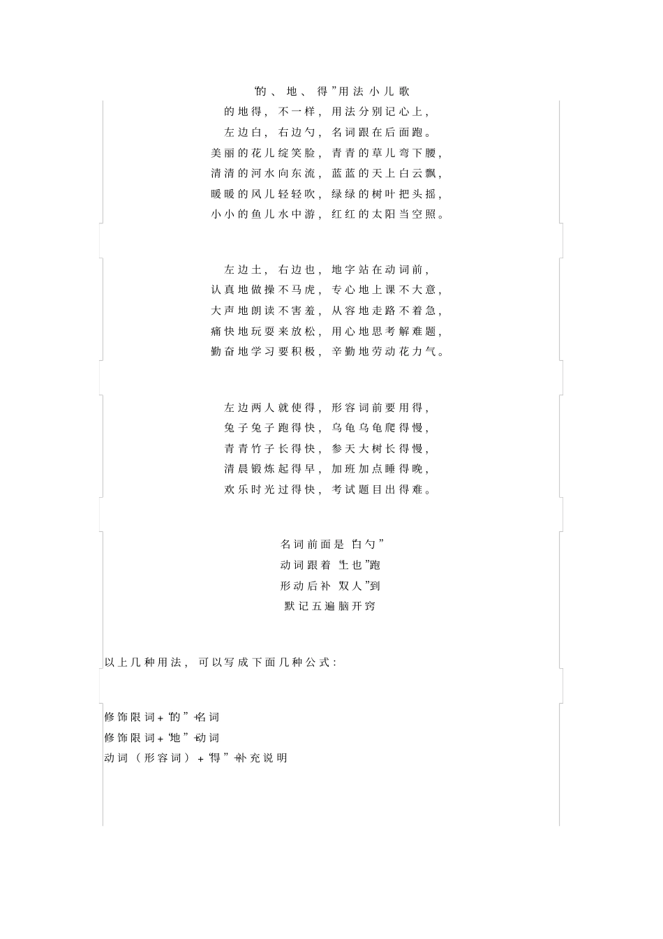 小学三年级语文“的地得”用法儿歌带习题,及常见搭配汇总2020_第1页