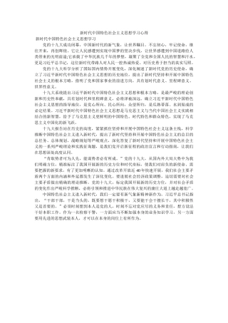新时代中国特色社会主义思想学习心得 