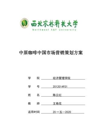 中原咖啡中国市场营销策划方案