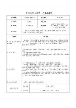 市场部业务副经理岗位说明书