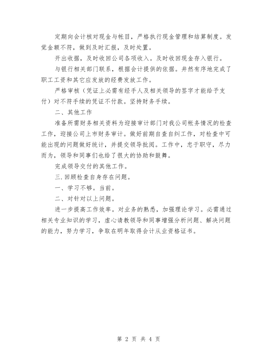 2024年财务出纳情况总结范文汇报与2024年财务分析经理年终总结范文报告汇编_第2页