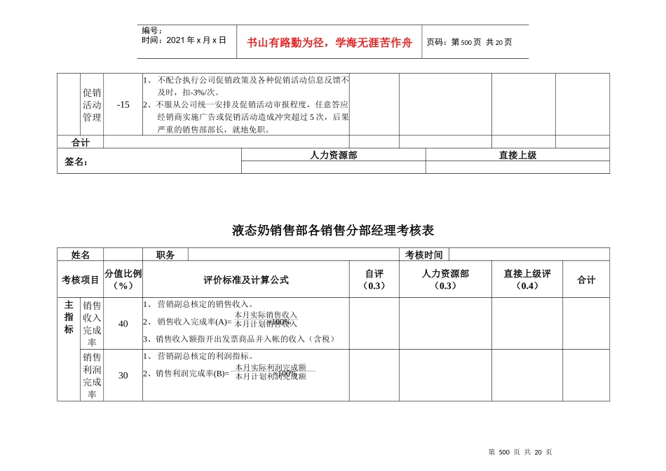 安盛—湖南亚华宾佳乐乳业公液态奶销售部考核表_第3页