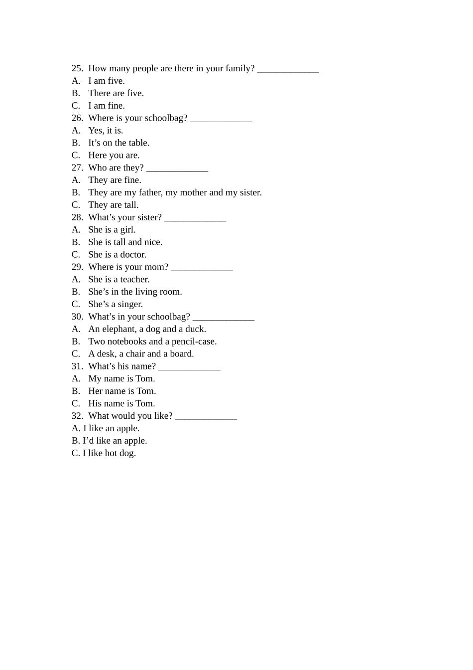 四年级英语句子问答题Unit 4Unit 6 _第3页