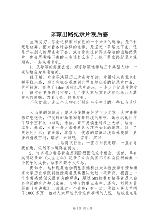 郑琼出路纪录片观后感
