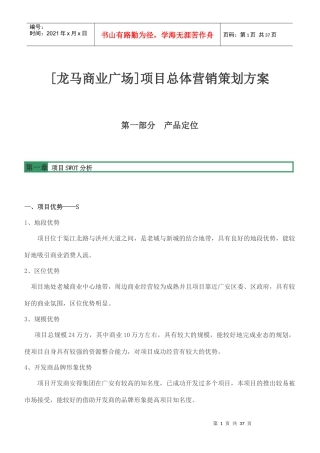 XXXX年2月12日广安市龙马商业广场项目总体营销策划方案