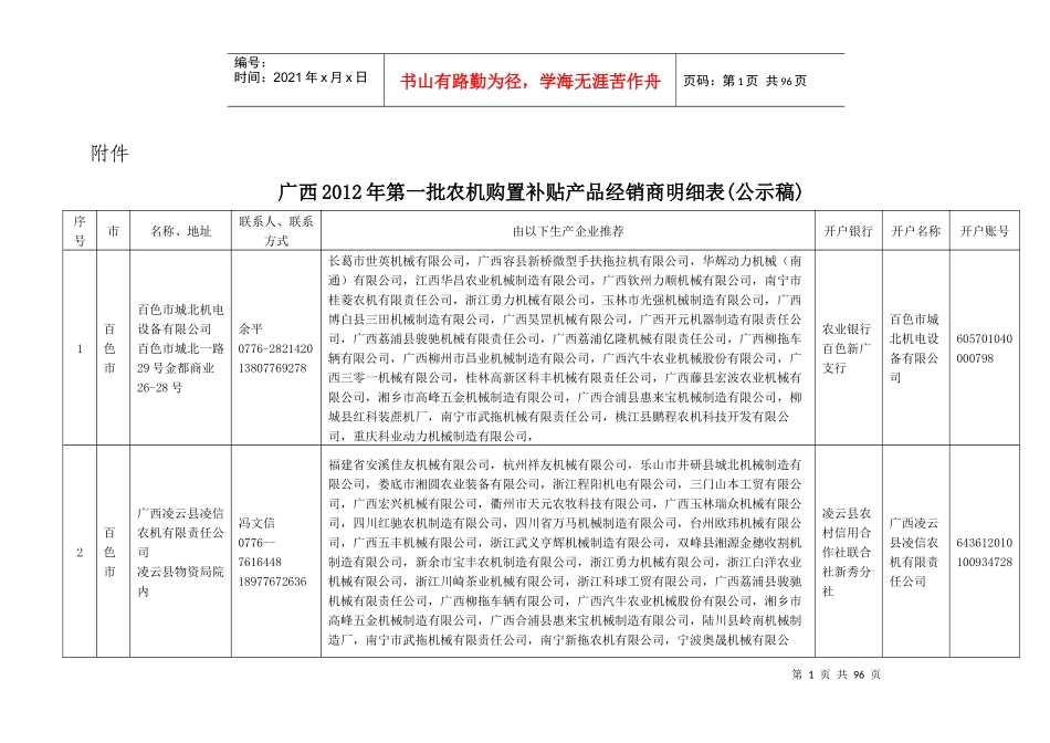 广西XXXX年农机补贴经销商目录(第一批_第1页