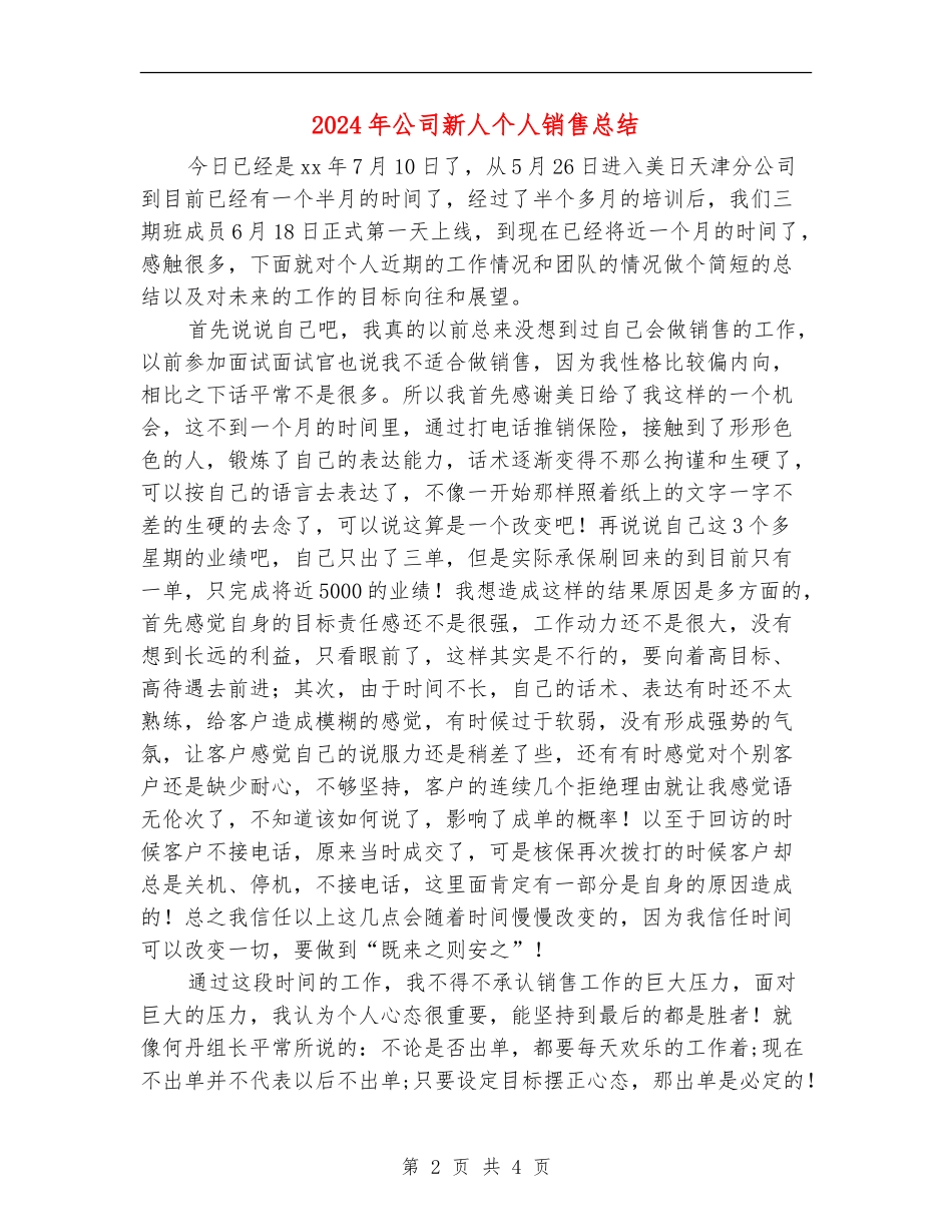 2024年公司新人个人销售总结_第2页