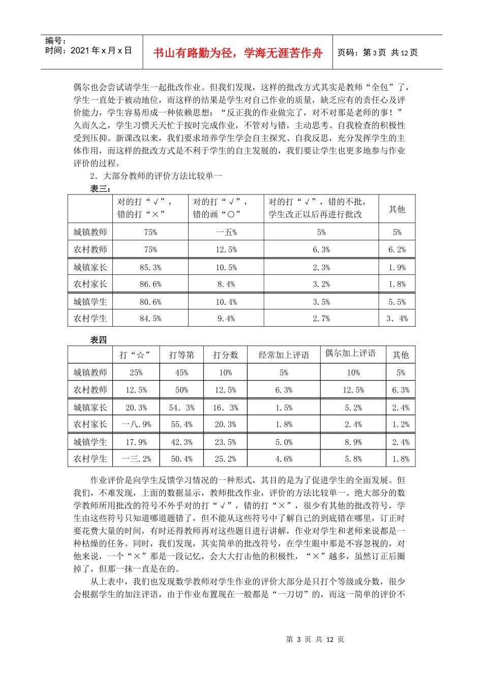 小学数学作业批改现状调查和对策思考_第3页