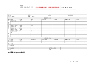 市场营销部经理绩效考核表