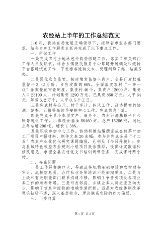 农经站上半年的工作总结范文