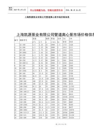 上海凯源泵业有限公司管道离心泵市场价格信息