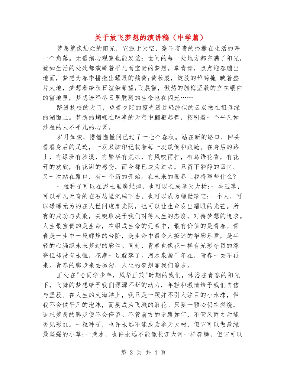 关于放飞梦想的演讲稿_第2页