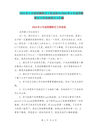 2024年4月试用期转正工作总结与2024年4月试用期转正工作总结范文2汇编