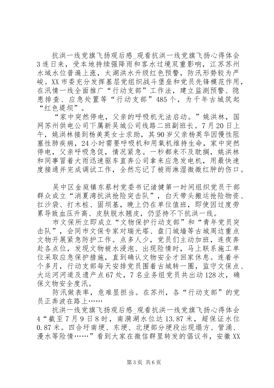 抗洪一线党旗飞扬观后感_第3页