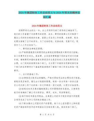 2024年集团财务工作总结范文与2024年雪灾的精神总结汇编