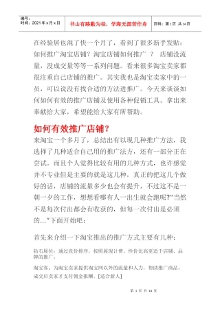 如何有效推广店铺及使用各种促销工具