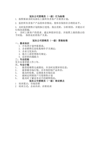 冠东公司营销员行为标准