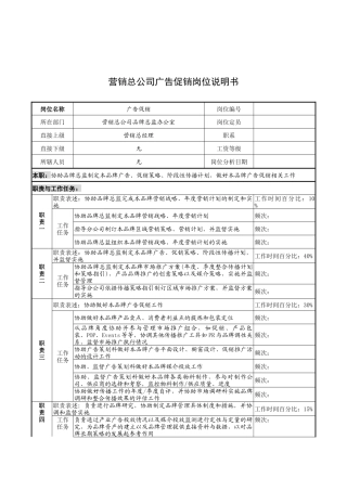 奥康集团营销总公司广告促销岗位说明书