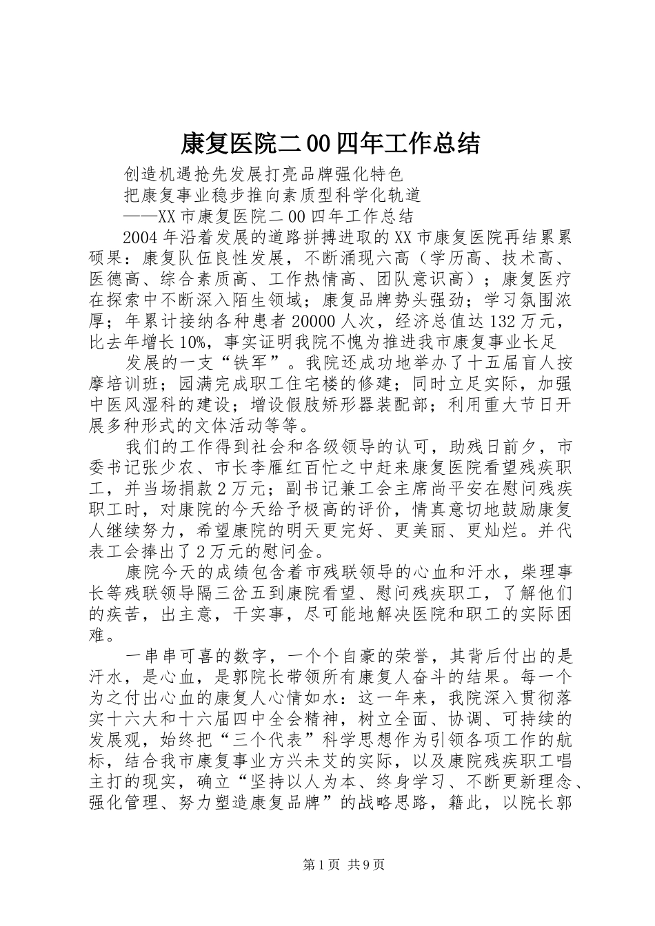 康复医院二00四年工作总结_第1页