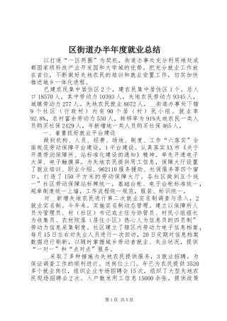 区街道办半年度就业总结