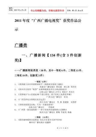 XXXX年度“广西广播电视奖”获奖作品公示