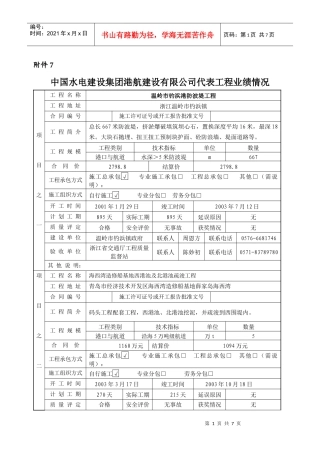 中国水电建设集团港航建设有限公司代表工程业绩情况