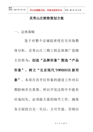 XX山庄销售策划方案