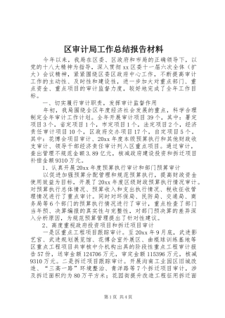 区审计局工作总结报告材料