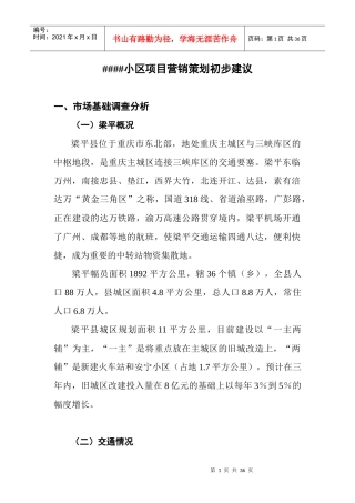 小区项目营销策划初步建议