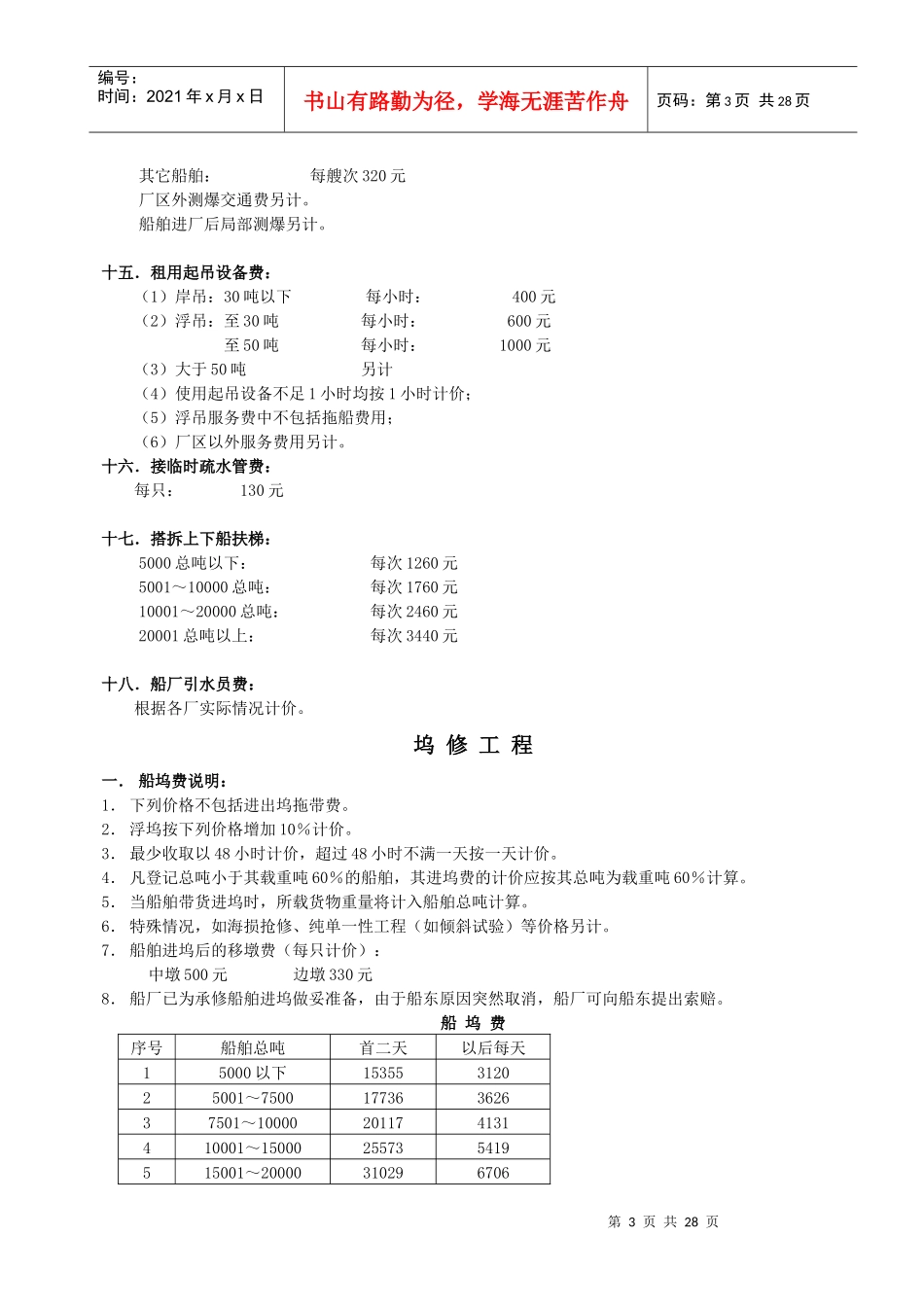 国内民用船舶修理价格表使用说明_第3页
