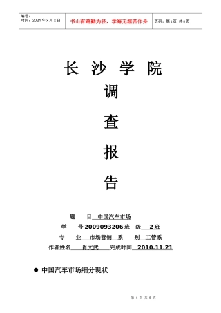 中国汽车市场的细分现状